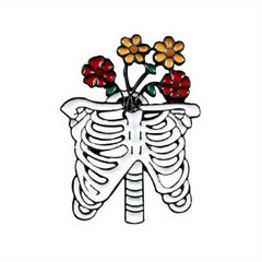 Enamel Skull Skeleton Rose Flower Drop Alloy Brooch Girls Bag Jewelry