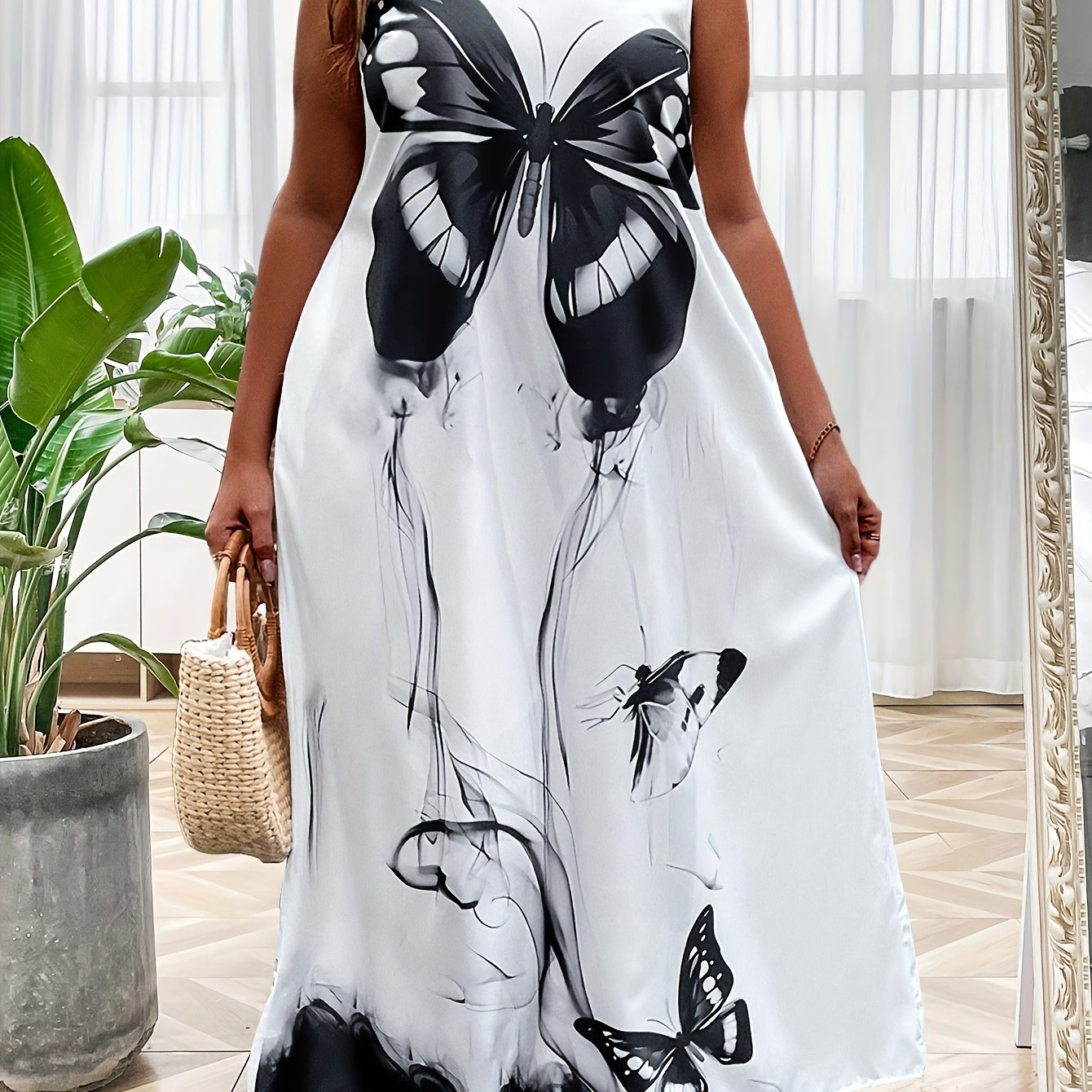 Women's Plus Butterfly Print Maxi Tank Dress