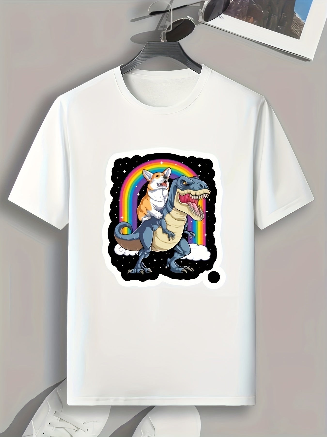 Dog And Dinosaur Print Men's Graphic T shirt Casual Tee For Summer