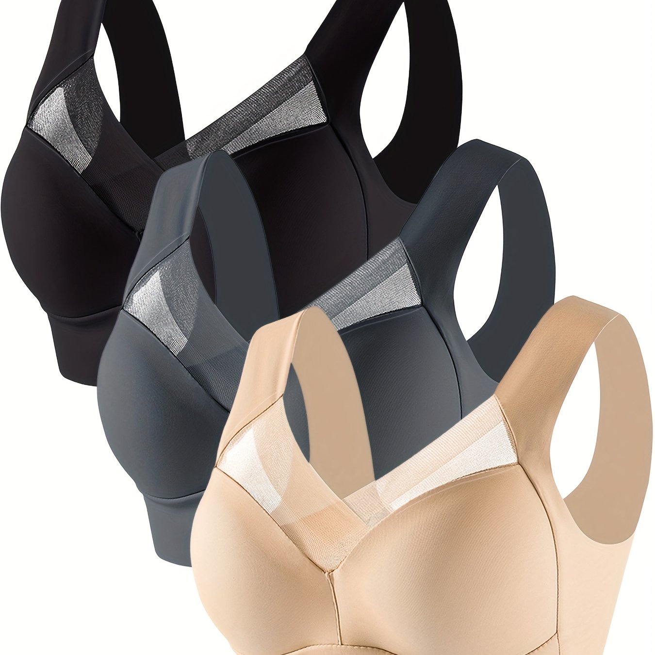 3pcs Mesh Wireless Push Up Bra Women's Lingerie