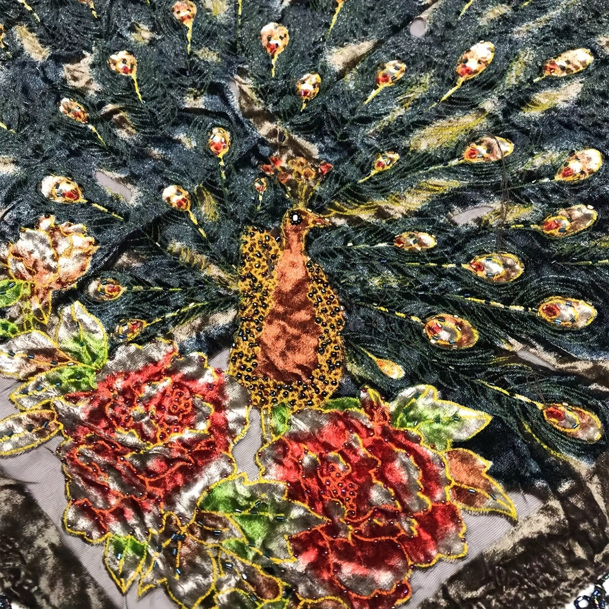 Green Peacock Velvet Shawl Embroidery Beaded Tassel Cape