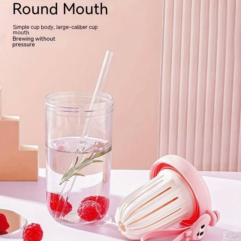 500ml Portable Glass Cup with Lid and Straw for Outdoor Sports Fitness Travel
