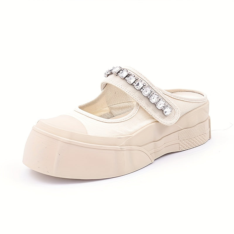Rhinestone Decor Hook & Loop Fastener Slippers Thick Sole Outdoor Slippers
