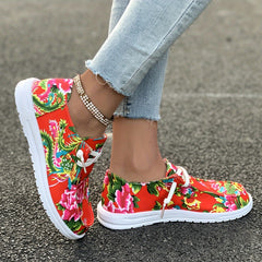 Chinese Flower Pattern Skate Shoes Lace-up Canvas