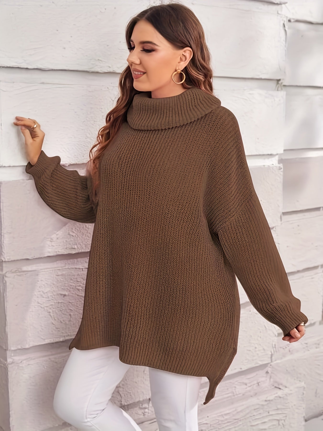 Casual Lantern Sleeve Sweater Turtle Neck Pullover