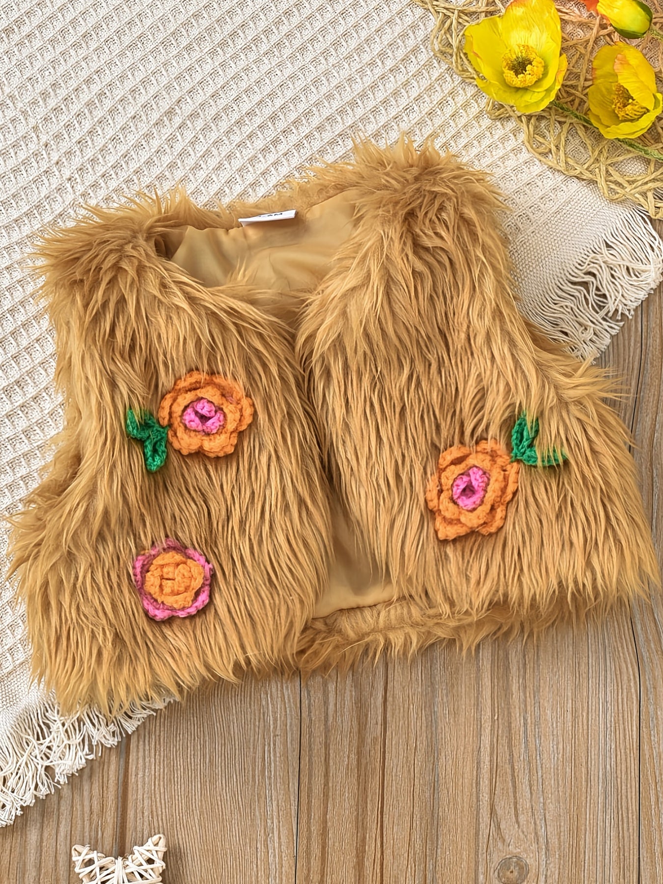 Toddler Baby Girl Dress Corduroy Button Down Faux Fur Vest Outfit Set
