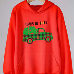 Clover Graphic Hoodie With Pocket For Girls - St Patrick's Day