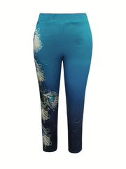 Casual Ombre Peacock Print High Rise Leggings