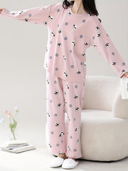 Panda Print Pajama Set Long Sleeve Top & Lounge Pants Women's Sleepwear