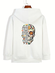 Skull & Letter Print Zip Up Hoodie Long Sleeve Sweatshirt