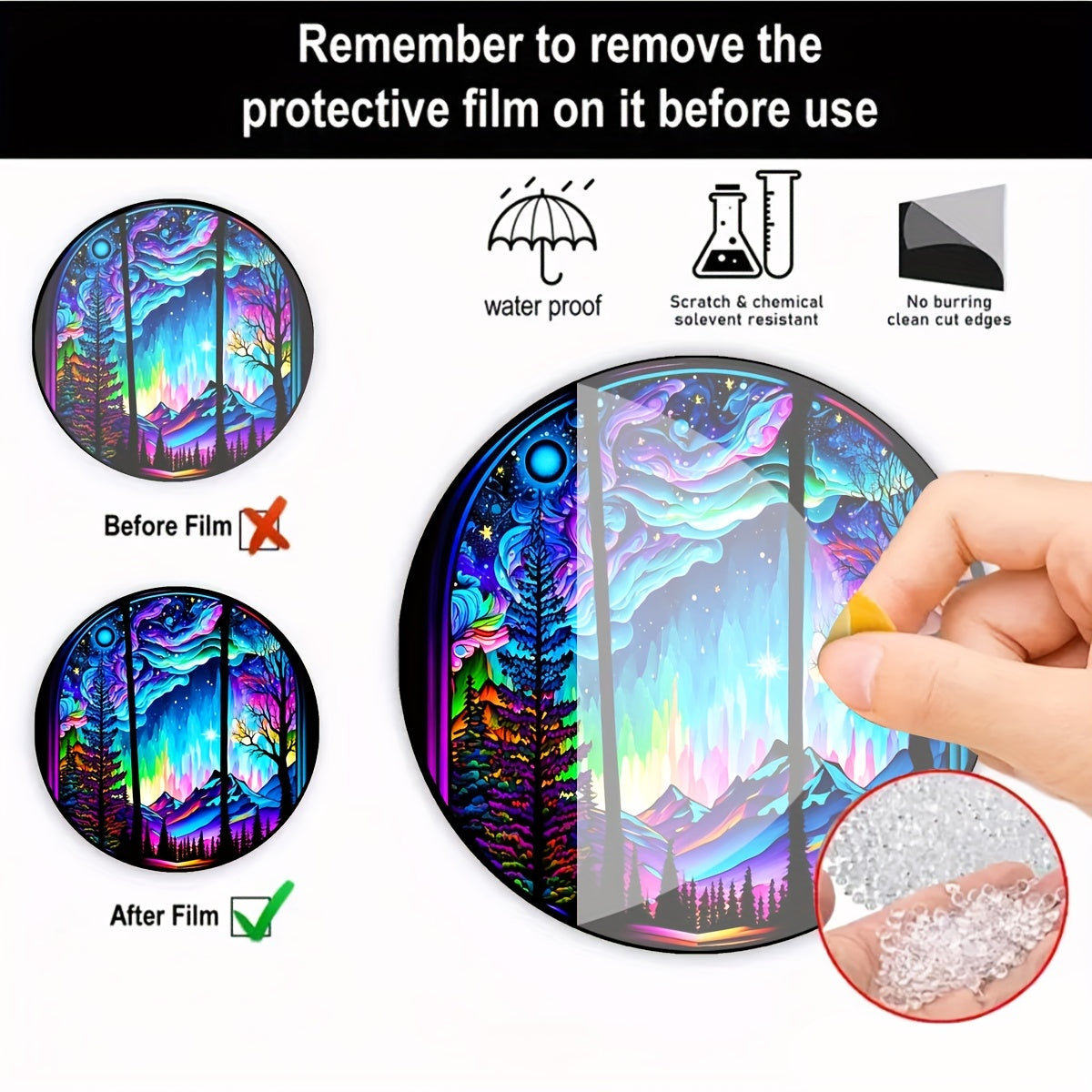 Aurora Forest Mountain Night View Suncatcher