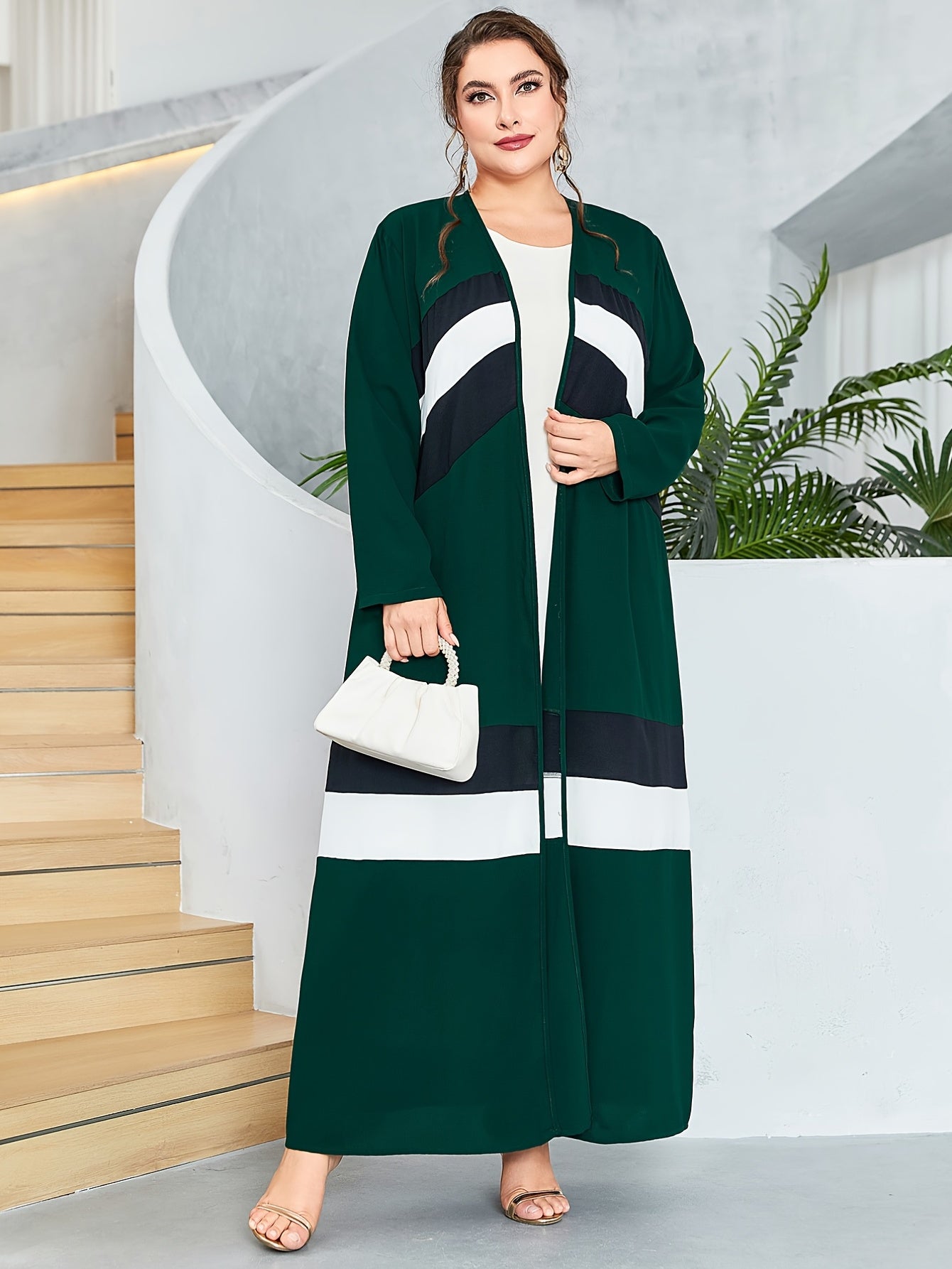 Striped Kaftan Dress Women's Abaya Robe Arabian Dress