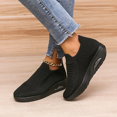 Women's Air Cushion Knit Sports Shoes Breathable Lace Up Low Top Running Shoes