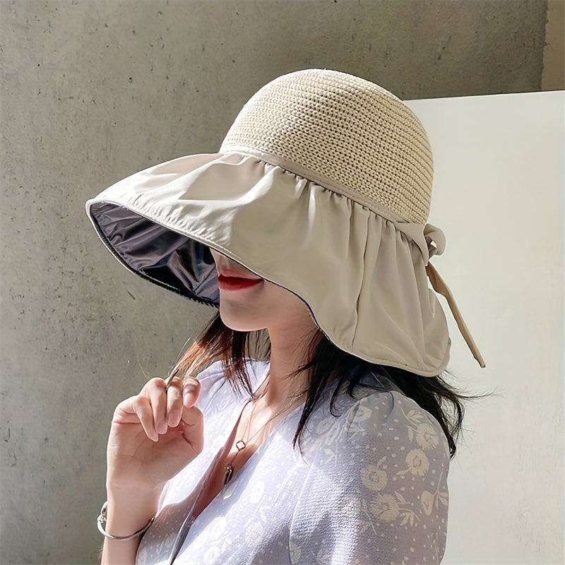 Wide Brim Bowknot Sun Hat Hollow Breathable UV Protection Bucket Hat