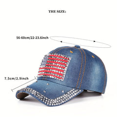 American Flag Baseball Cap Rhinestone Decor Dad Hat