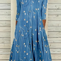 Casual Dress Women's Plus Floral Print Three Quarter Sleeve