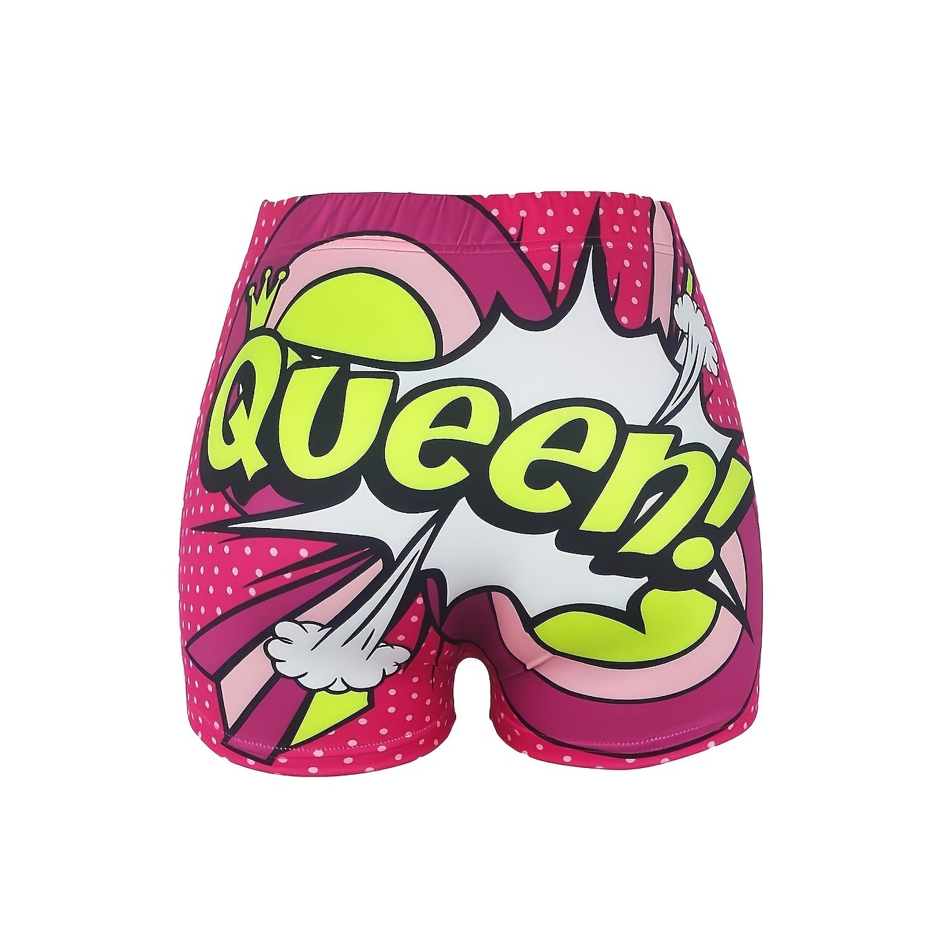 Plus Dot & Pop Art Print Elastic High Rise Skinny Shorts