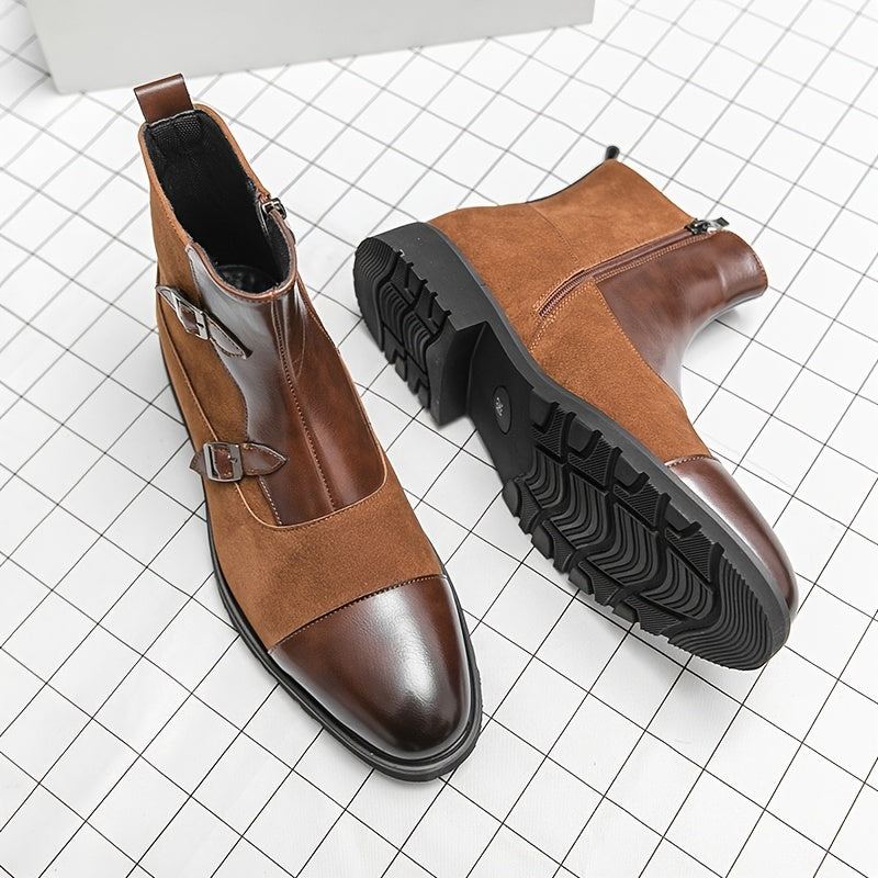 Men's Colorblock Zipper Boots Chelsea Boots Casual Pointed Toe Shoes