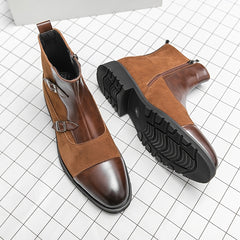 Men's Colorblock Zipper Boots Chelsea Boots Casual Pointed Toe Shoes