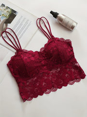 Lace Wireless Cami Bra Double Straps Comfort Padded Crop Top