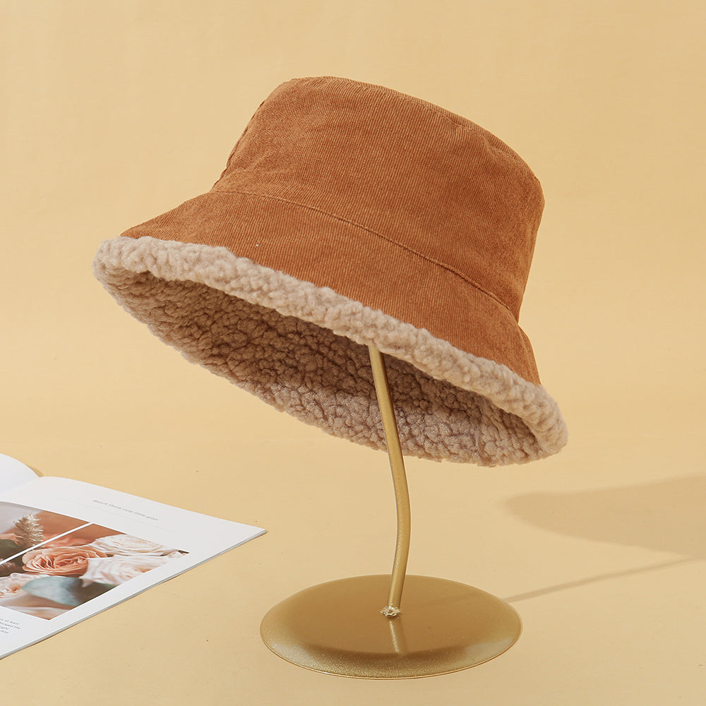 Warm Lamb Wool Hat Double-sided Corduroy Fisherman Hat