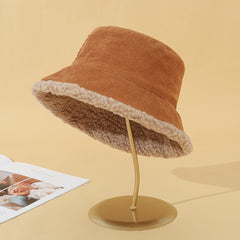 Warm Lamb Wool Hat Double-sided Corduroy Fisherman Hat