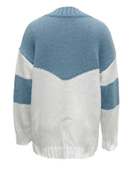 Block Knit Sweater V Neck Long Sleeve Women's Clothing