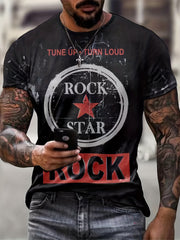 Rock Star Graphic Print Men's Crew Neck T-shirt for Summer