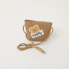 Girls Lucky Bear Shoulder Bag Woven Cion Pouch Canvas Crossbody Bag