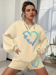 Heart & Butterfly Print Sweatshirt & Shorts 2 Piece Set