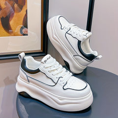 Solid Leather Skate Shoes With Thick Bottom for Women