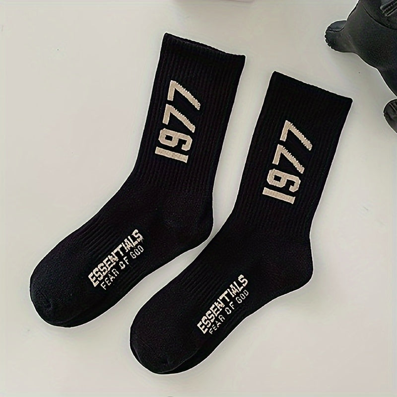 Men's Number Pattern Crew Socks Breathable Cotton Blend Casual Unisex Sock