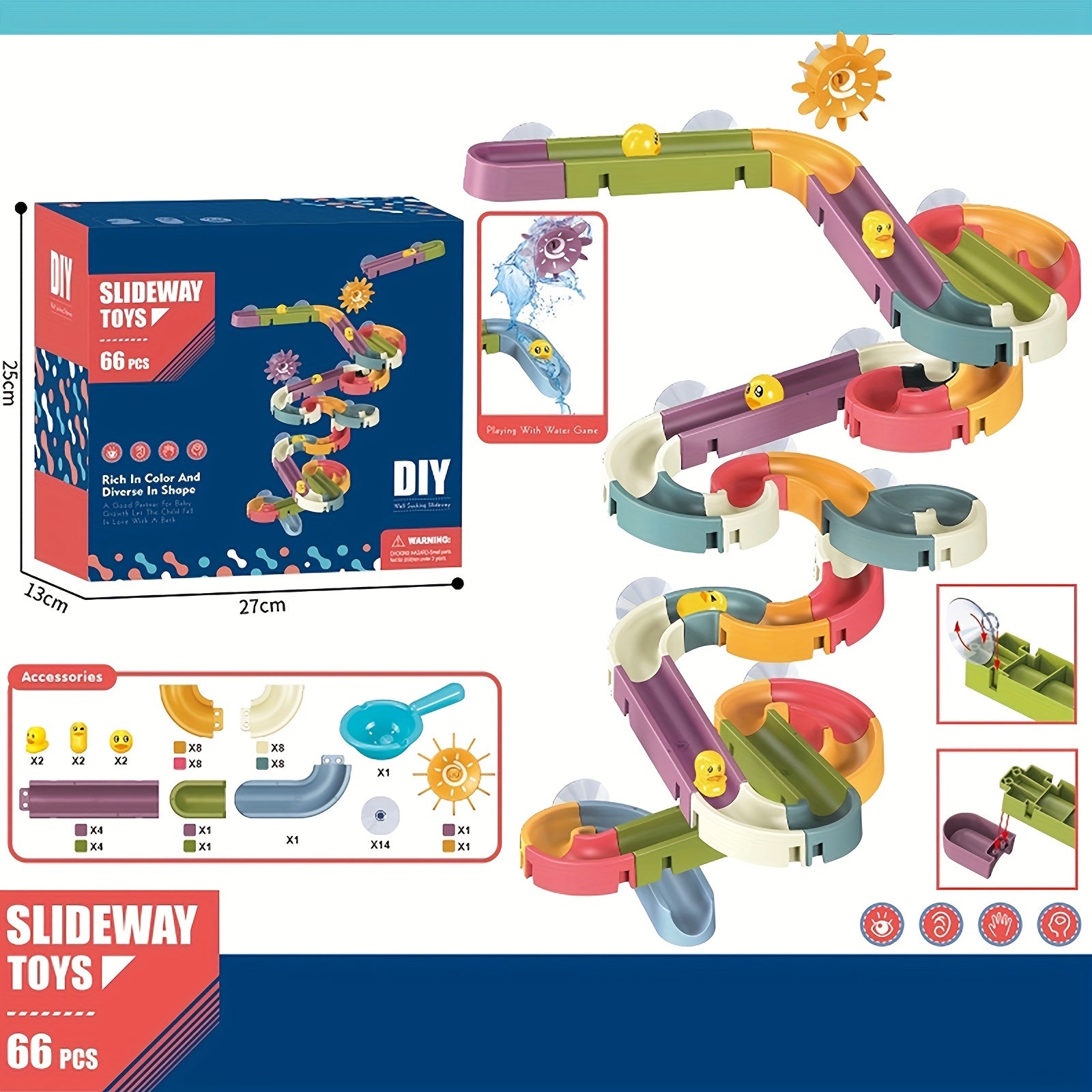 Duck Slide Bath Toys For Kids DIY Wall Track Building Set