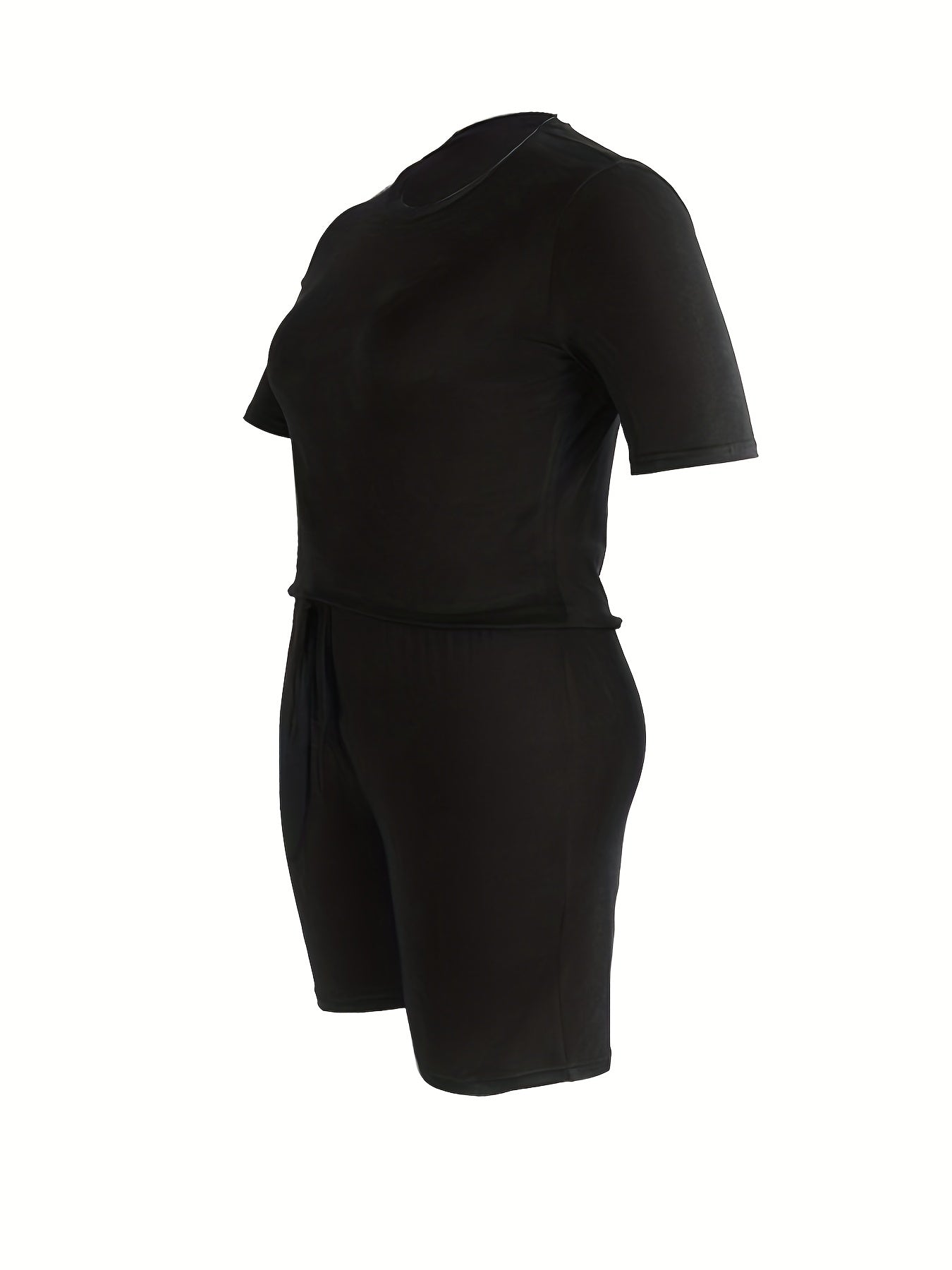 Solid Short Sleeve Round Neck Plus Size Romper