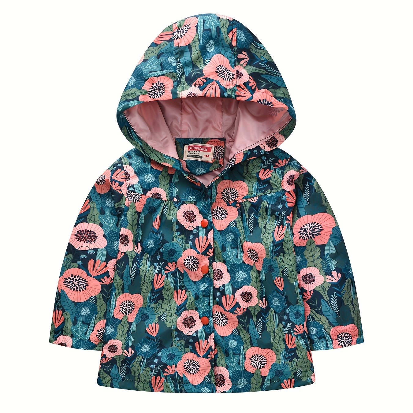 Toddler Girls Hooded Jacket Flowers Graphic Casual Coat Top