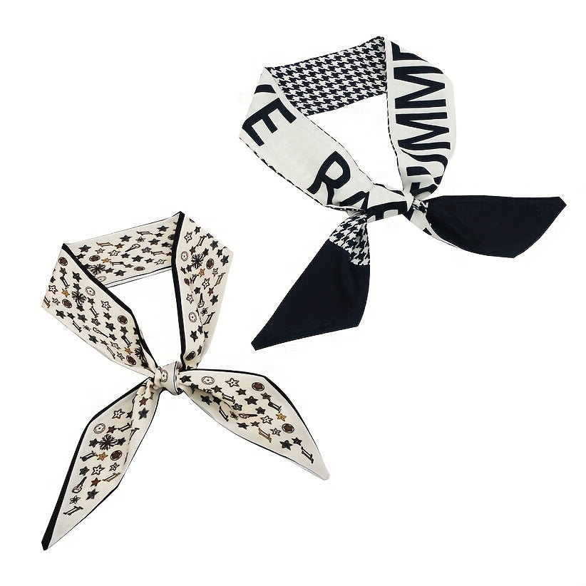 Houndstooth Print Skinny Scarf Long Ribbon Neckerchief Twilly Scarf