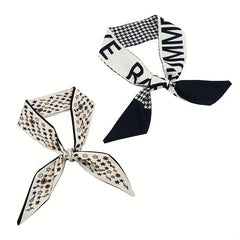 Houndstooth Print Skinny Scarf Long Ribbon Neckerchief Twilly Scarf