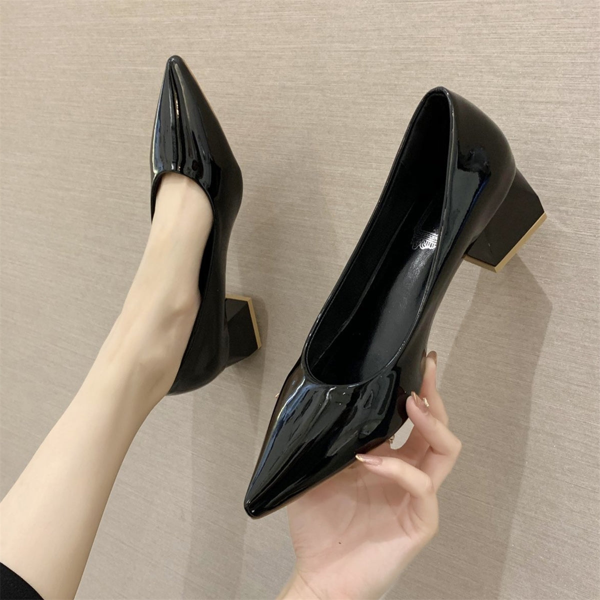 Patent Leather High Heels Pointed Toe Office Shoes