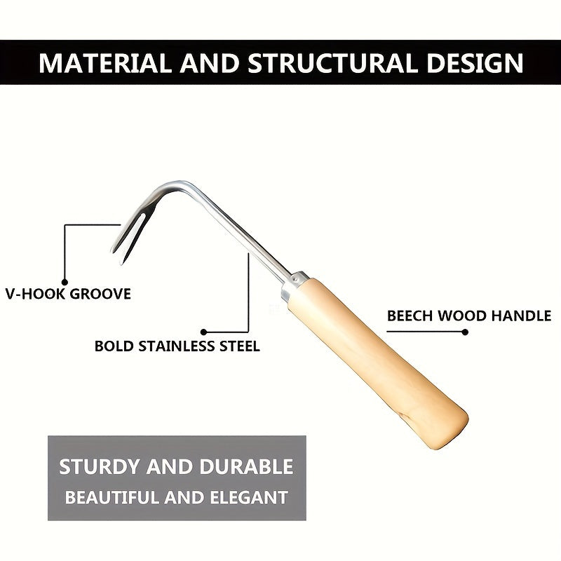 V-shaped Weeding Tool with Solid Wood Handle