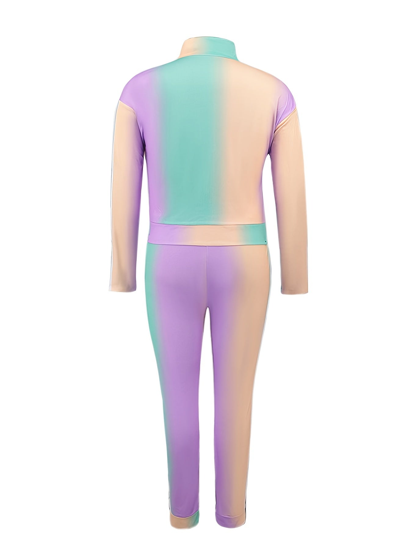 Ombre Print Zip Up Jacket & Leggings Set Casual 2pcs Outfits