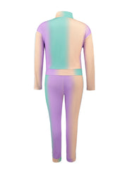 Ombre Print Zip Up Jacket & Leggings Set Casual 2pcs Outfits