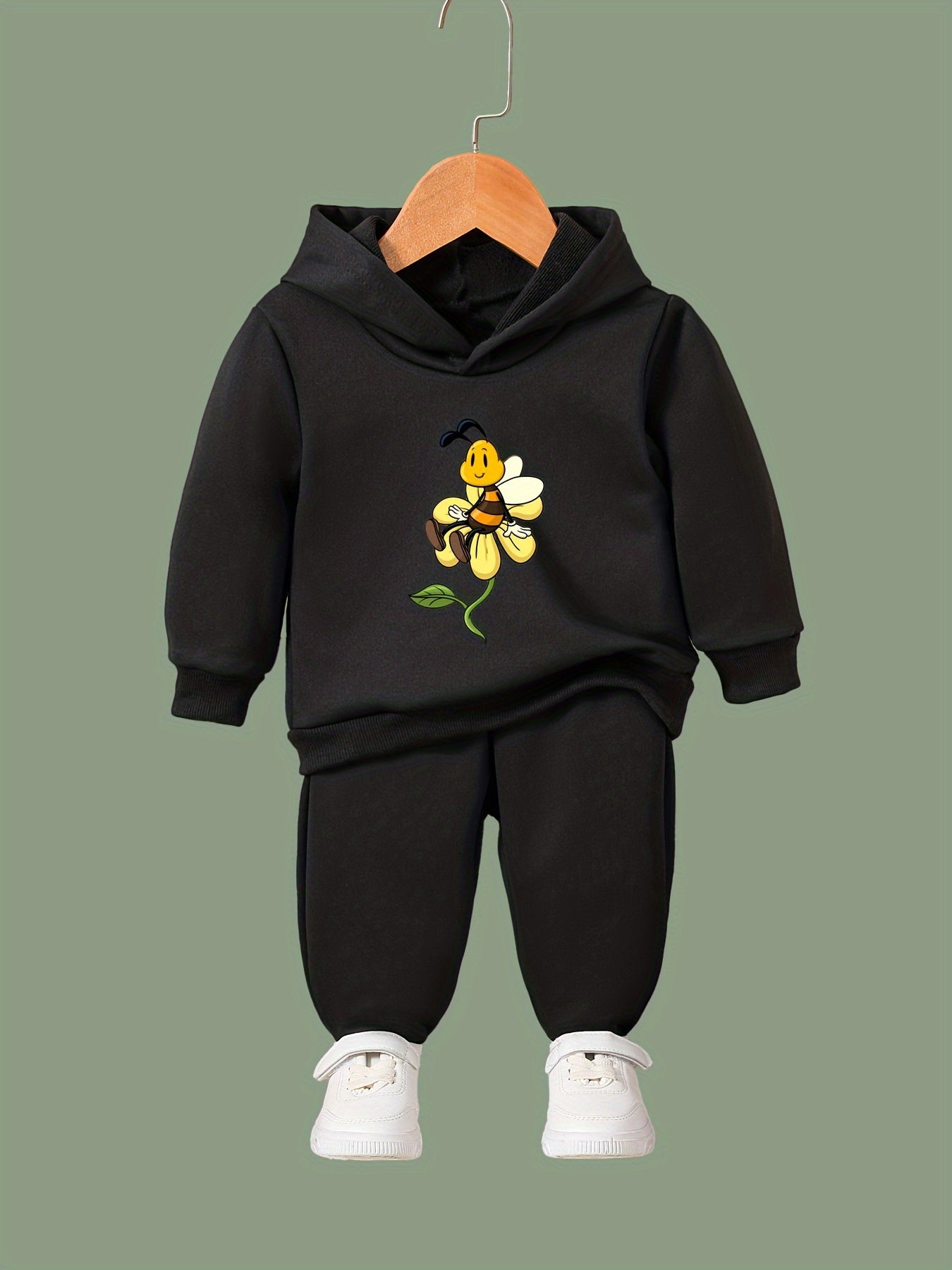 OERYUI Flower & Bee Print Hooded Set For Sports Spring Fall