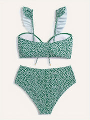 Ditsy Print Ruffle Trim Bikini Set