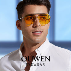 OUWEN Retro Square Polarized Aviator Sunglasses For Men Night Driving VF2207B