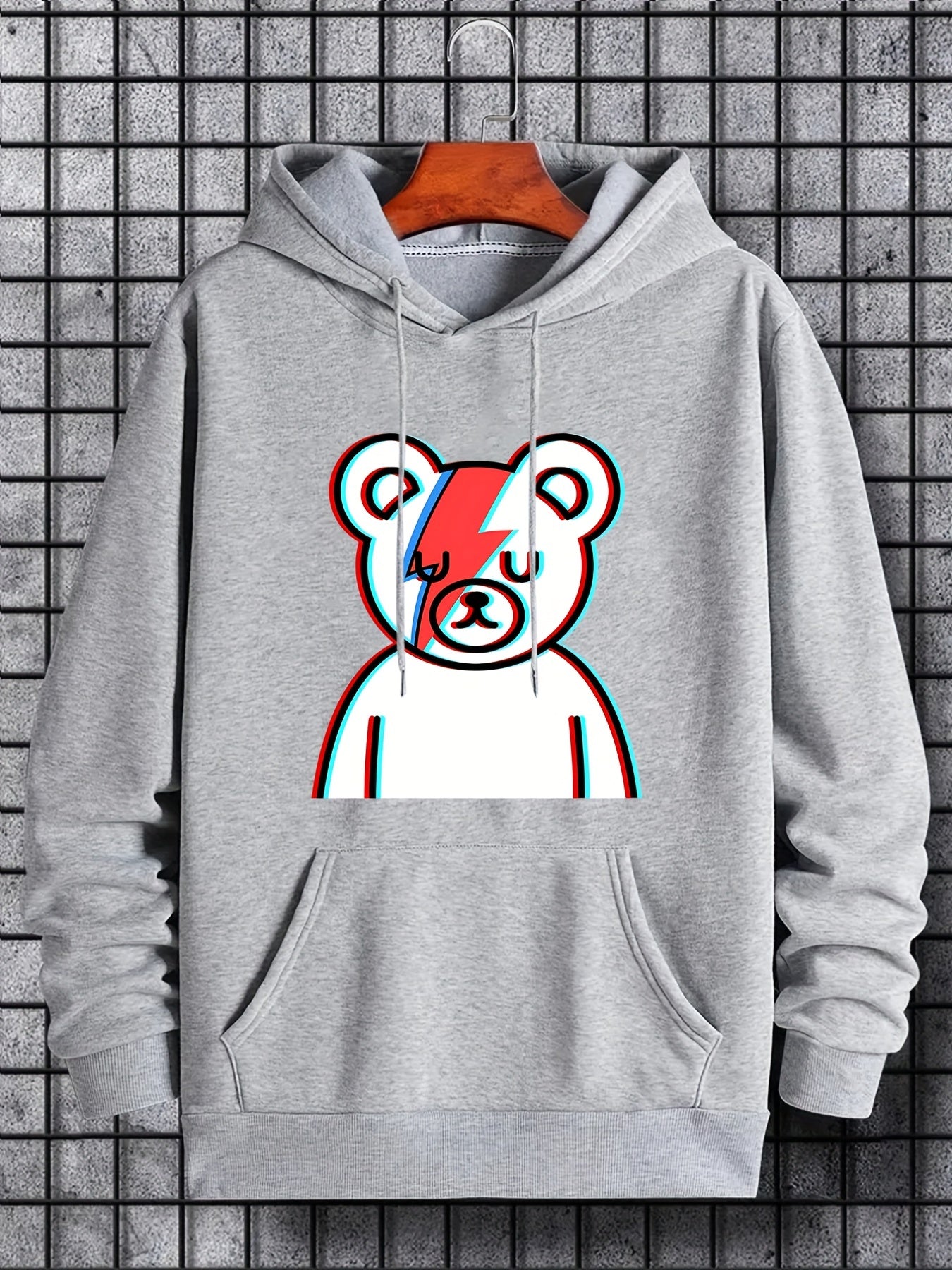 Cartoon Bear Print Hoodie for Men