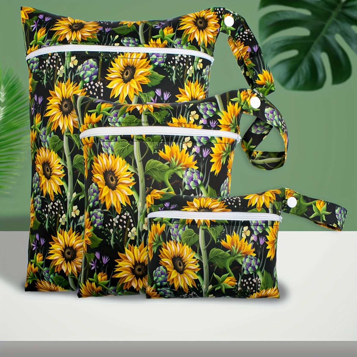 3pcs Floral Wet Bags Set Portable Diaper Travel Organizer Zipper Closure