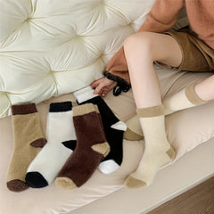 5 Pairs Fuzzy Colorblock Socks Cozy Warm Mid Tube Stockings