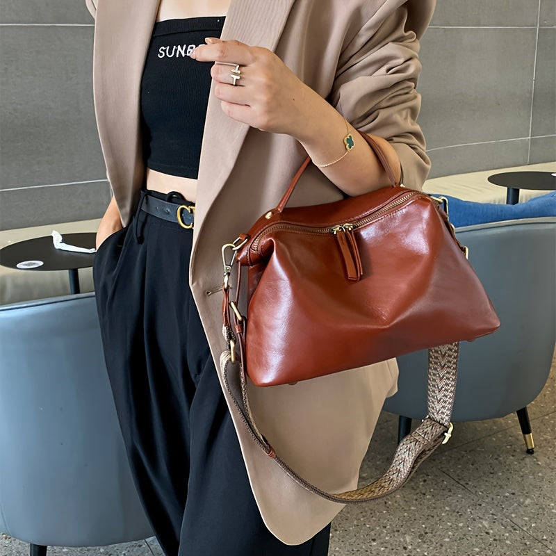 Large Capacity Grey Leather Tote Bag with Removable Strap