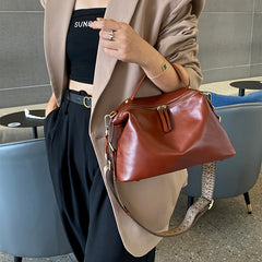 Large Capacity Grey Leather Tote Bag with Removable Strap