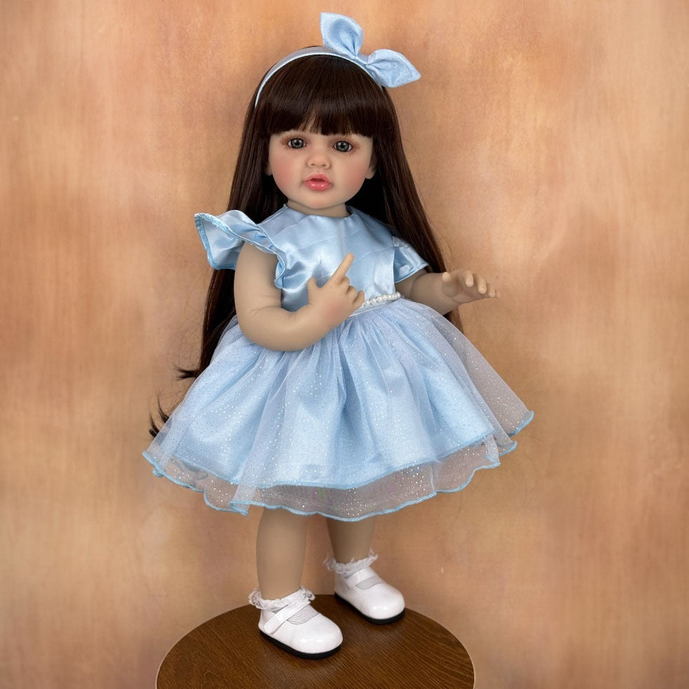22in Reborn Baby Girl Doll Lifelike Princess Toddler Long Hair Dress Bow Stand